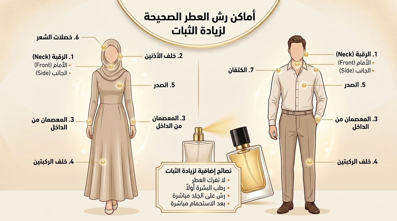 أماكن رش العطر الصحيحة لزيادة الثبات